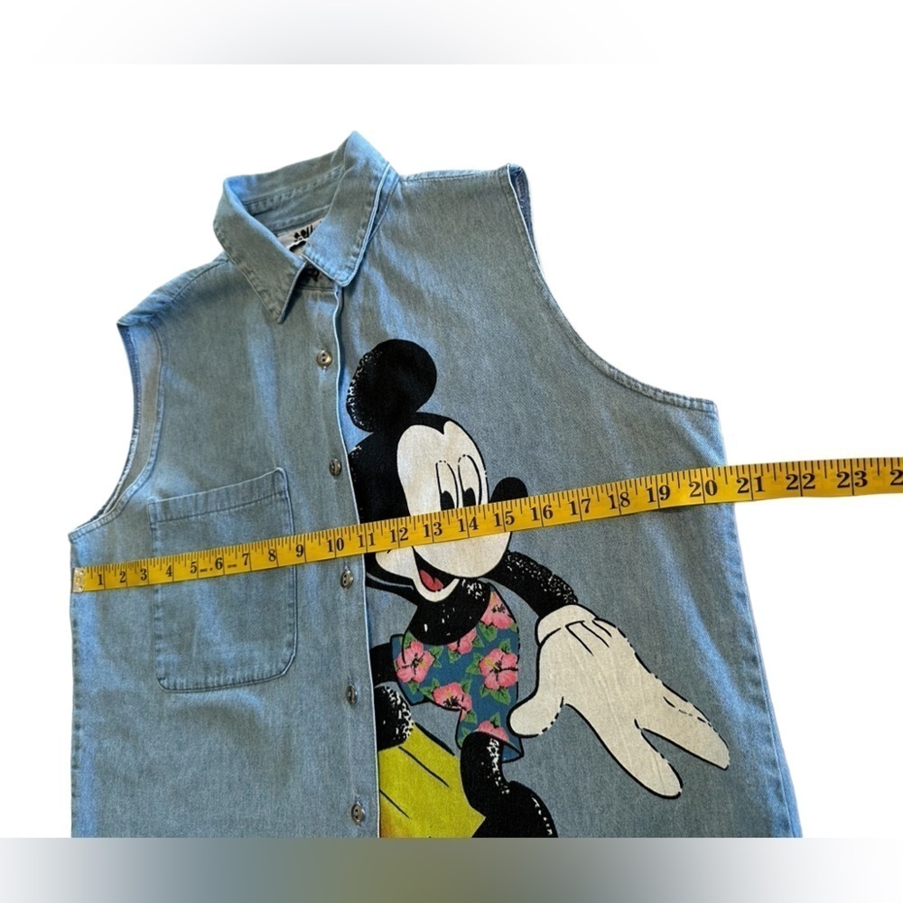Vintage Jerry Leigh 90's Mickey Mouse Denim Button Blouse Sleeveless Top Medium - Picture 14 of 16